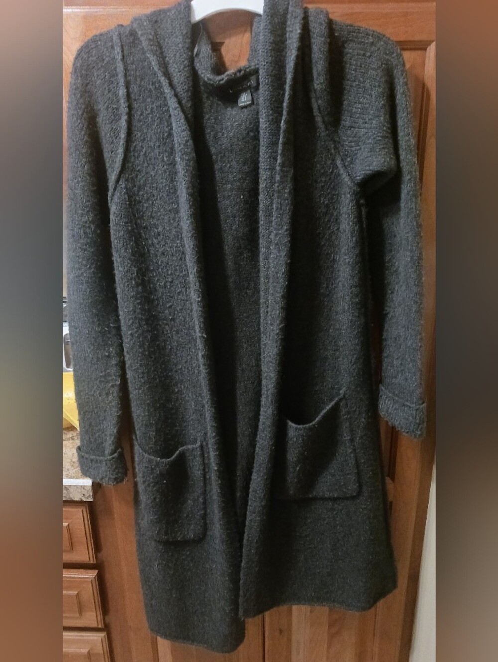 Tahari Dark Charcoal Open Hooded Cardigan